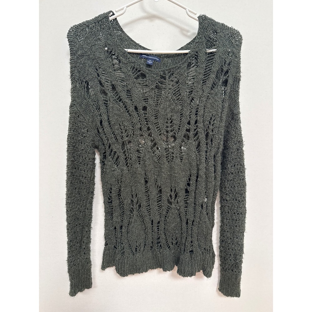 American Eagle Outfitters Olive Green Open Knit Crochet Sweater Small